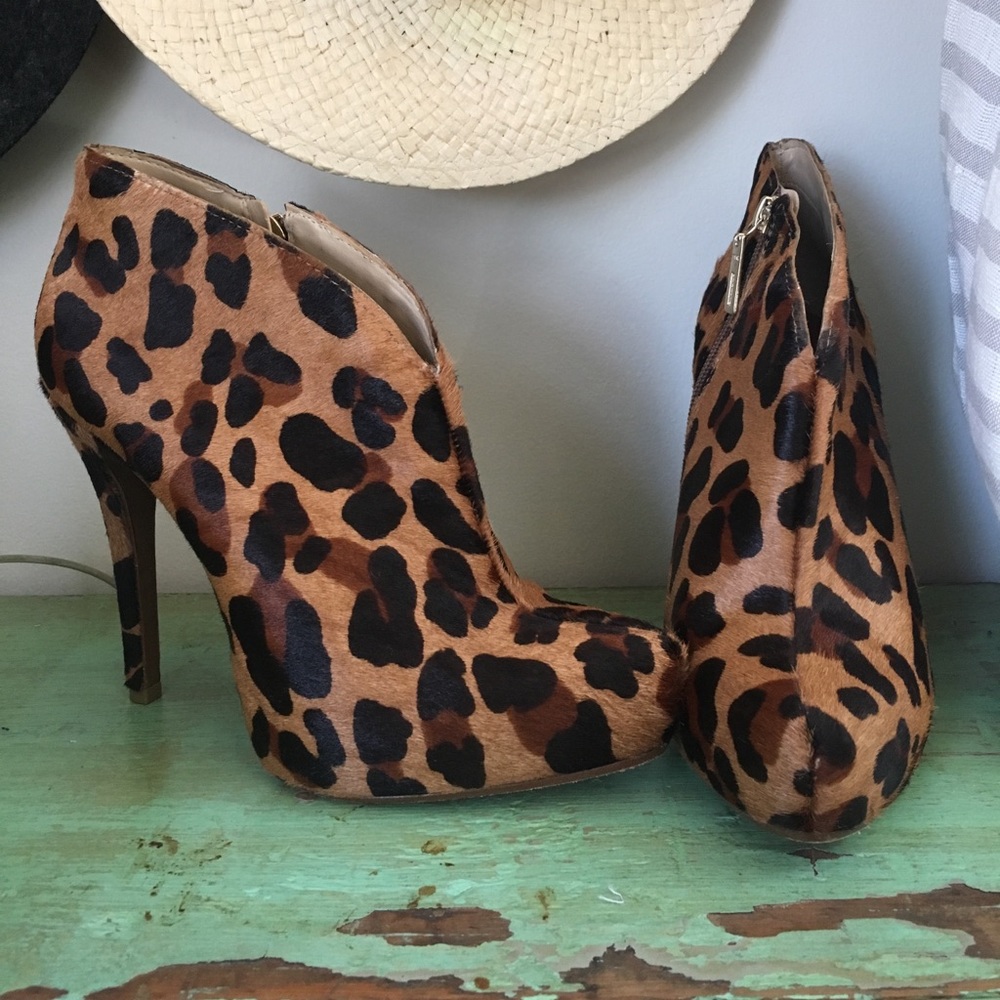 Pony hair leopard booties platform heels